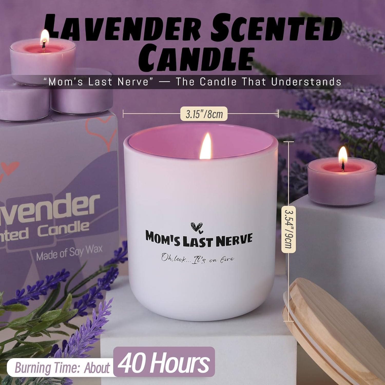 Mother'S Day Gifts For Her Lavender Scented Candle 8Oz, Soy Wax Jar Candles With Cotton Wick, Long Lasting Home Fragrance, Funny Gift Candle Birthday Gifts For Mom