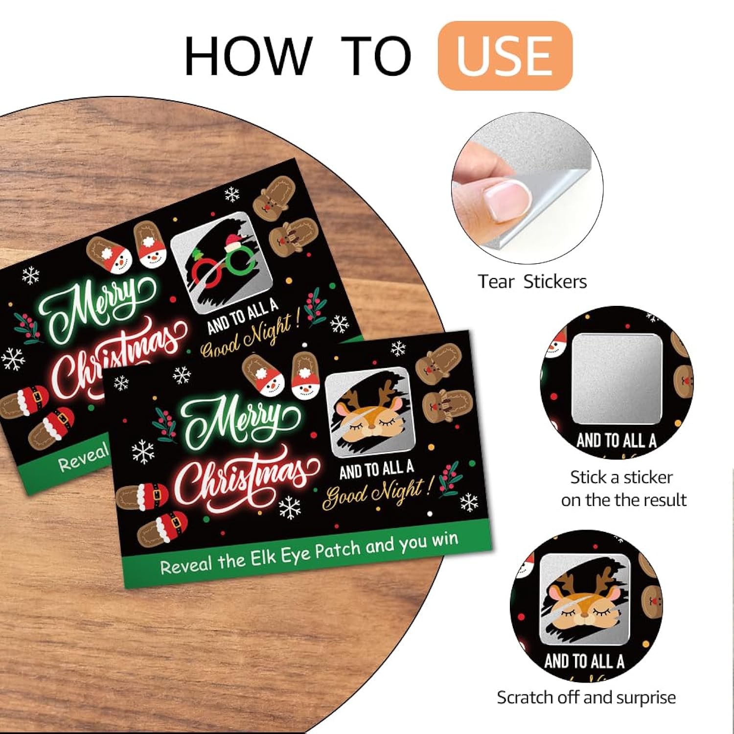 50Pcs Merry Christmas Funny Scratch Card, Christmas Party Scratch Off Game For Elk Lovers, Xmas Birthday Party Supplies, Xmas Raffle Tickets Lottery Game For Family Friends Gathering