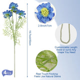 Artificial Scabiosa Flowers Long Stems, Realistic Silk Flowers Arrangement Fake Flowers Summer Bouquet For Home Decor Pack Of 4 (Blue)