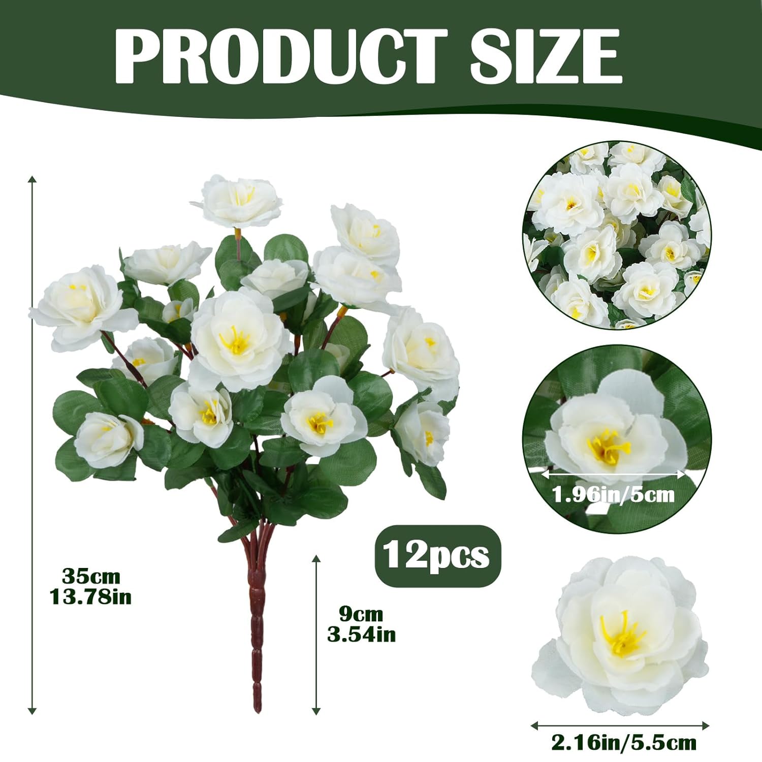 12 Pcs Spring Flowers Artificial White Flowers Outdoor 13.78" Uv Resistant Silk Spring Floral Arrangements Azalea Faux Flowers For Outdoor Planters Porch Patio Balcony Garden Vase Table Decor