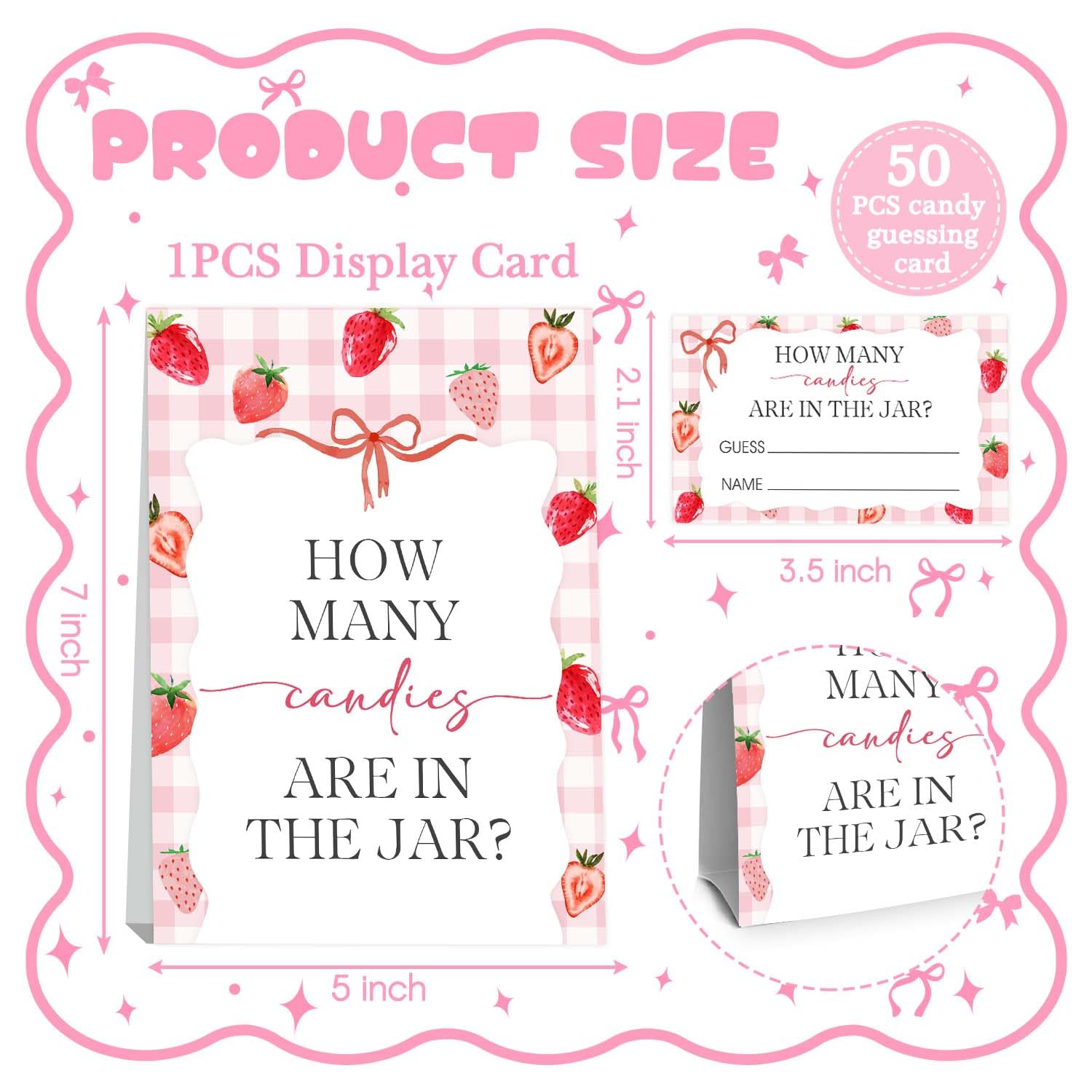 Strawberry Baby Shower Decorations,Strawberry Guess How Many Baby Shower Game,Guess How Many Candies Are In The Jar,Birthday Party Game & Activities 50 Cards And Sign