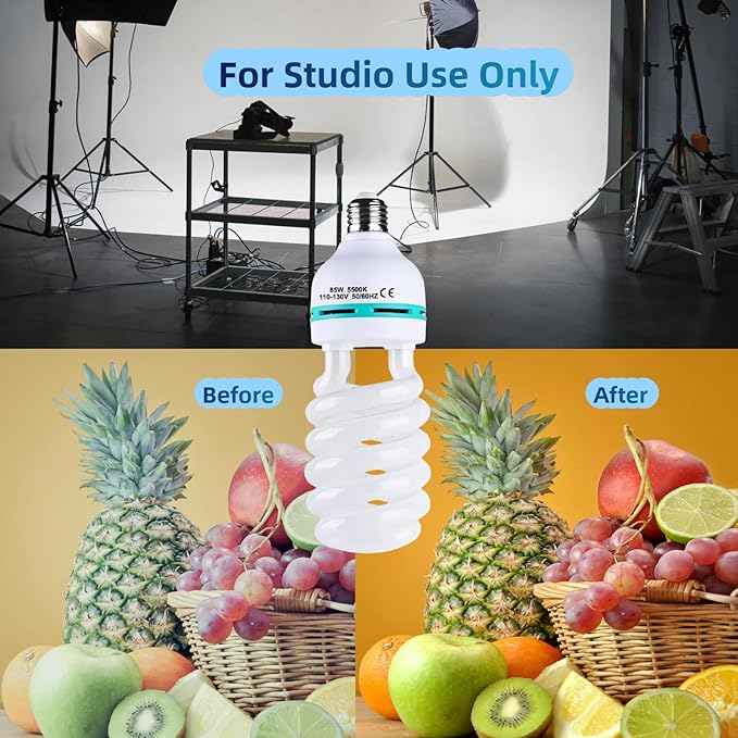 85W CFL Photography Light Bulb 5500K Daylight Spiral Softbox E26 E27 Studio Lighting