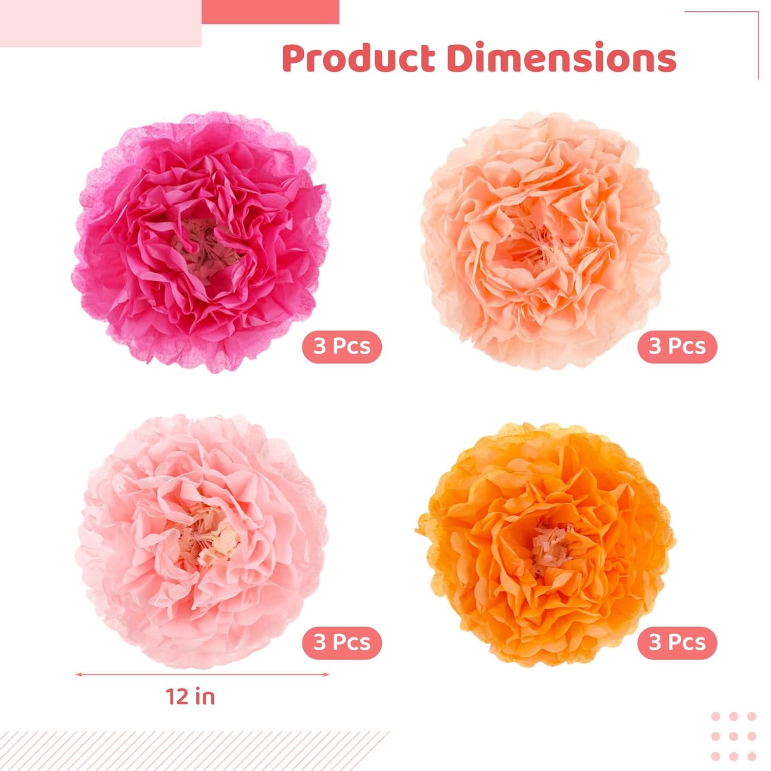 12 Pcs Tissue Paper Flowers, Large Handmade Artificial Flowers, Giant Floral Decorations, Multi-Layer Floral Orbs, Wedding Party Wall Decors, Reusable Backdrop Supplies