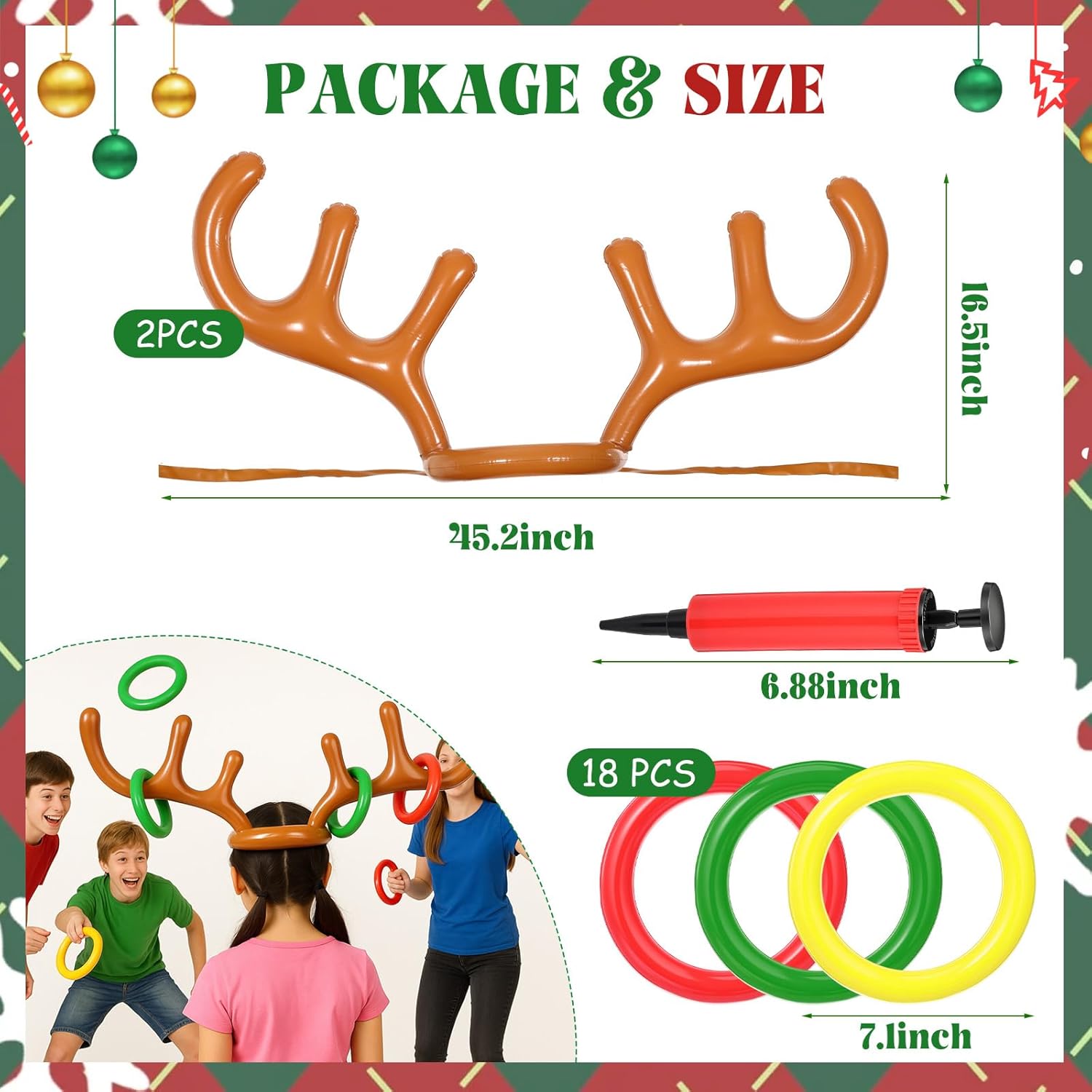 154 Pcs Christmas Games Set Fun Xmas Families Trivia Games Cards Inflatable Reindeer Antler Dice Ring Toss Pencils For Stocking Stuffers Gifts Holiday Birthday Party Activities Favors(Rustic)