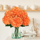 8 Pcs Hydrangea Artificial Flowers 21" Orange Silk Fake Flowers Bouquet With Stems Faux Latex Floral Bulk Bouquet For Home Wedding Arrangement Party Baby Shower Table Centerpieces Decoration