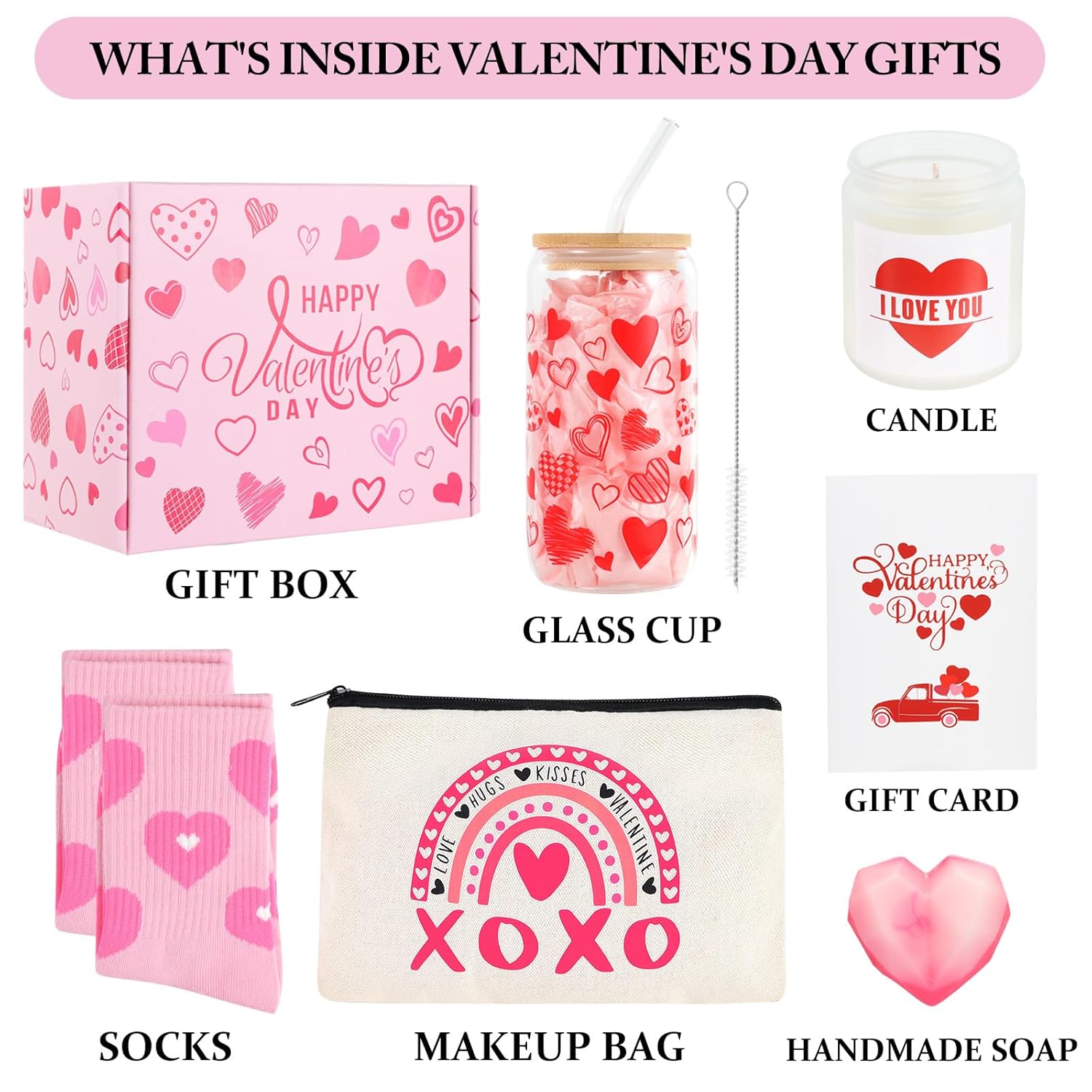 Valentines Day Gifts For Her Women I Love You Gifts For Her Romantic Gifts For Girlfriend From Boyfriend Wife Anniversary Birthday Gifts From Husband Included Glass Cup Makeup Bag Candle Socks Soap