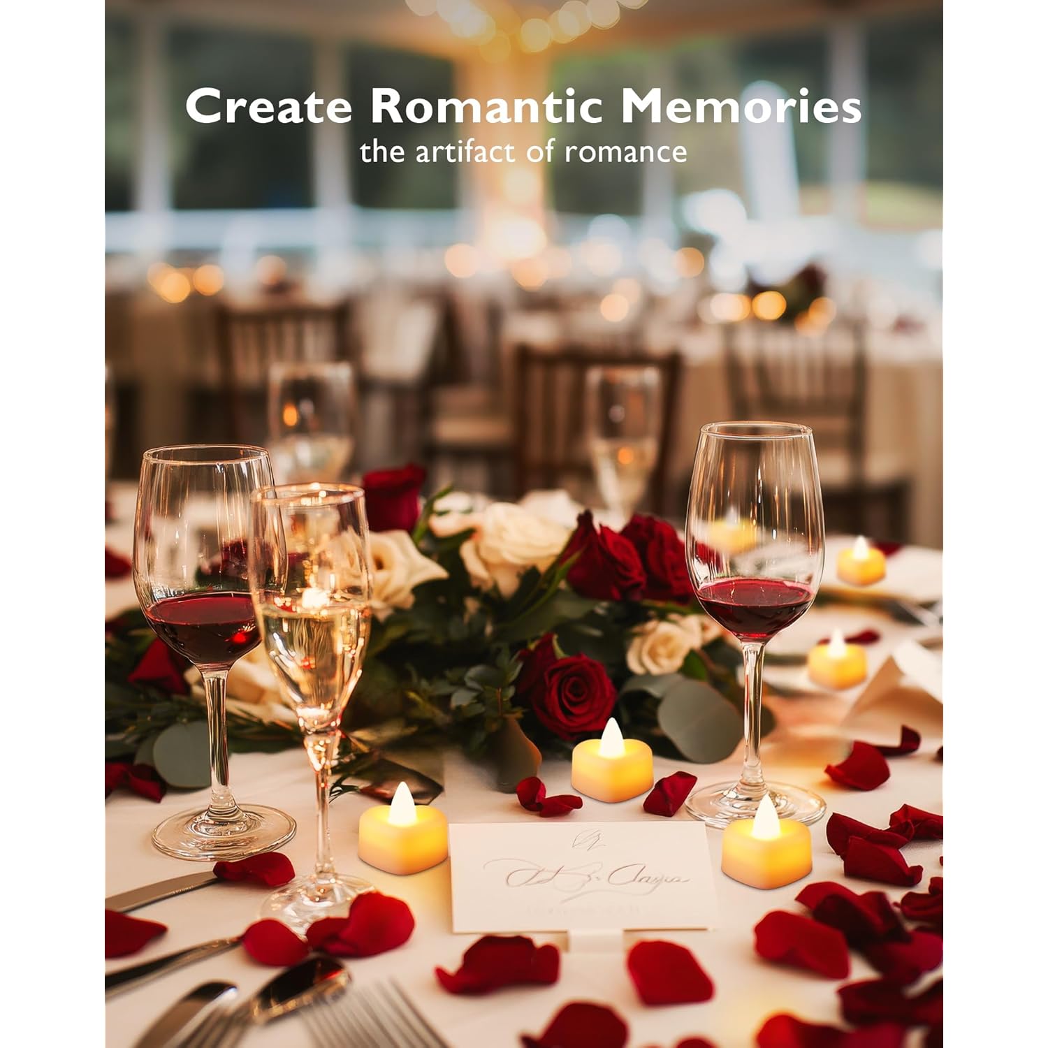 Rose Petals And Candles Set For Romantic Decorations Special Night, 2000 Pcs Red Rose Petals With 24 Pcs Led Heart Candles Lights For Proposal, Anniversary, Birthday, Wedding Decor