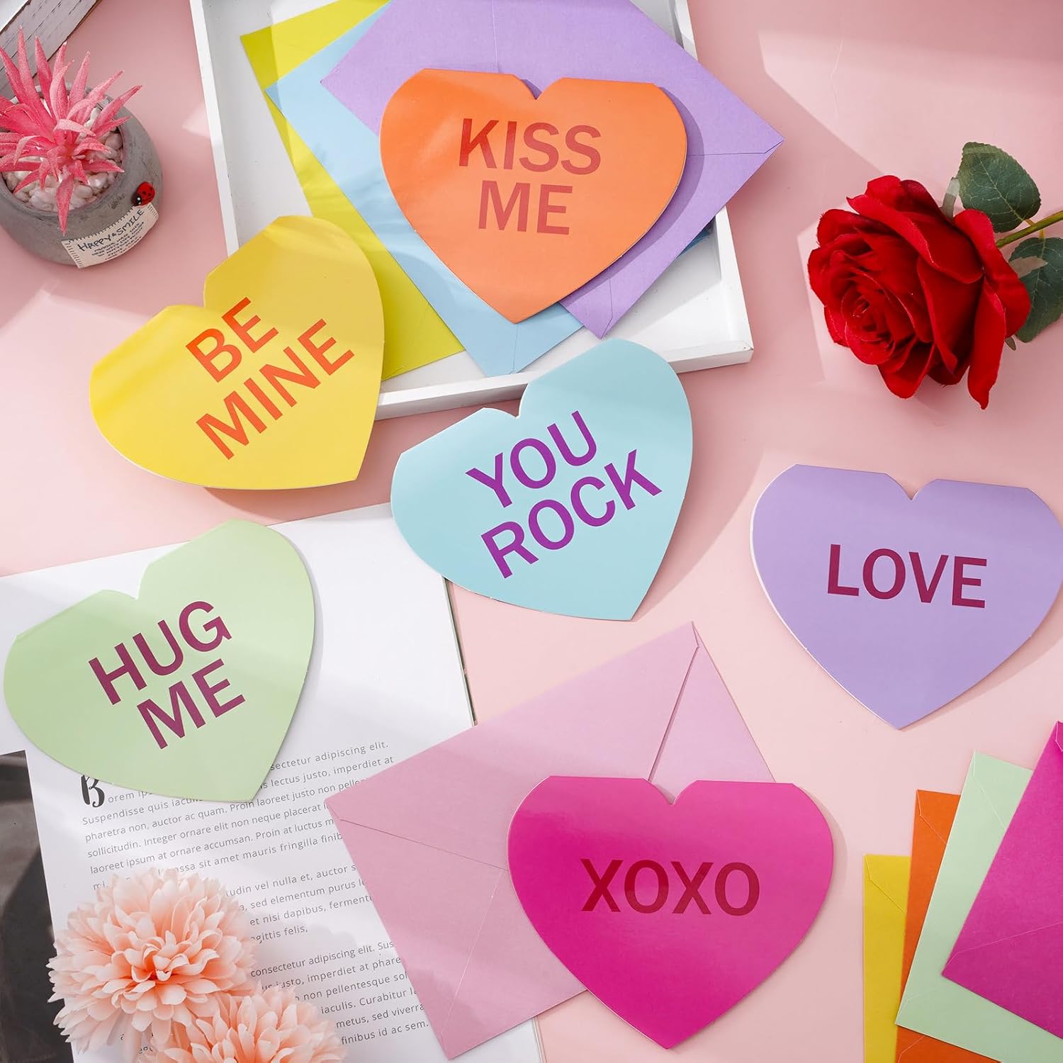 32 Pack Candy Heart Greeting Cards Conversation Heart Note Cards With Stickers Envelopes Colorful Blank Cards For Valentine'S Day Wedding Party Supplies, 4 X 4.9 Inch