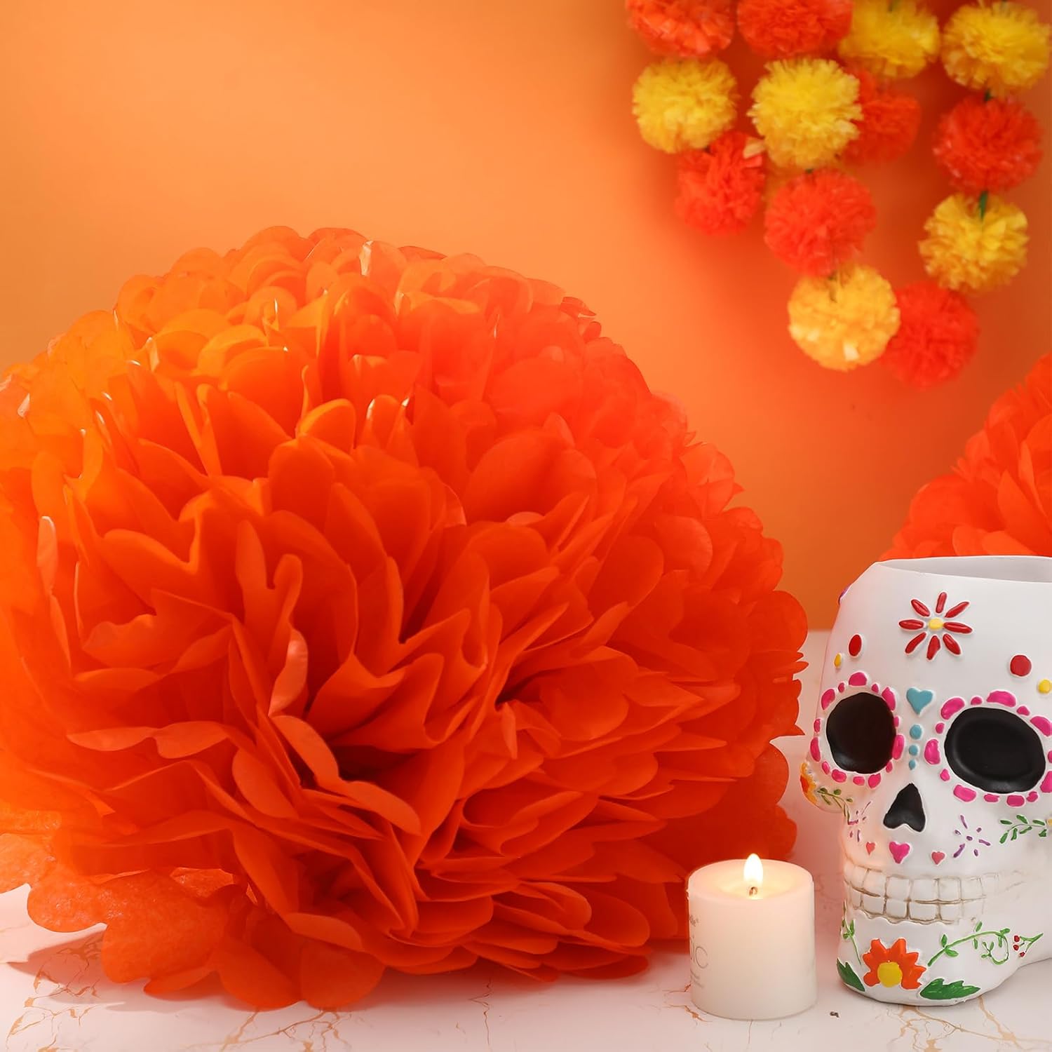 12 Pcs 20 Inches Jumbo Paper Marigold Flowers Heads For Mexican Day Of The Dead Dia De Los Muertos Decor The Day Of The Dead Ofrenda Altar Party Decoration Halloween Diwali Indian Wedding