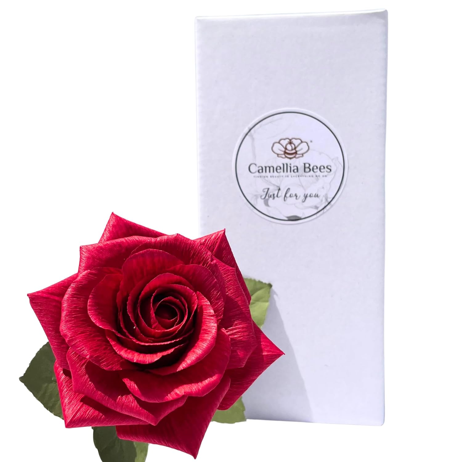 Paper Rose 1St Anniversary Flower Gift For Her, Handmade Crepe Paper Flower For Valentine'S Day, 1 Year Wedding Anniversary, Birthday, Mothers Day(Red)