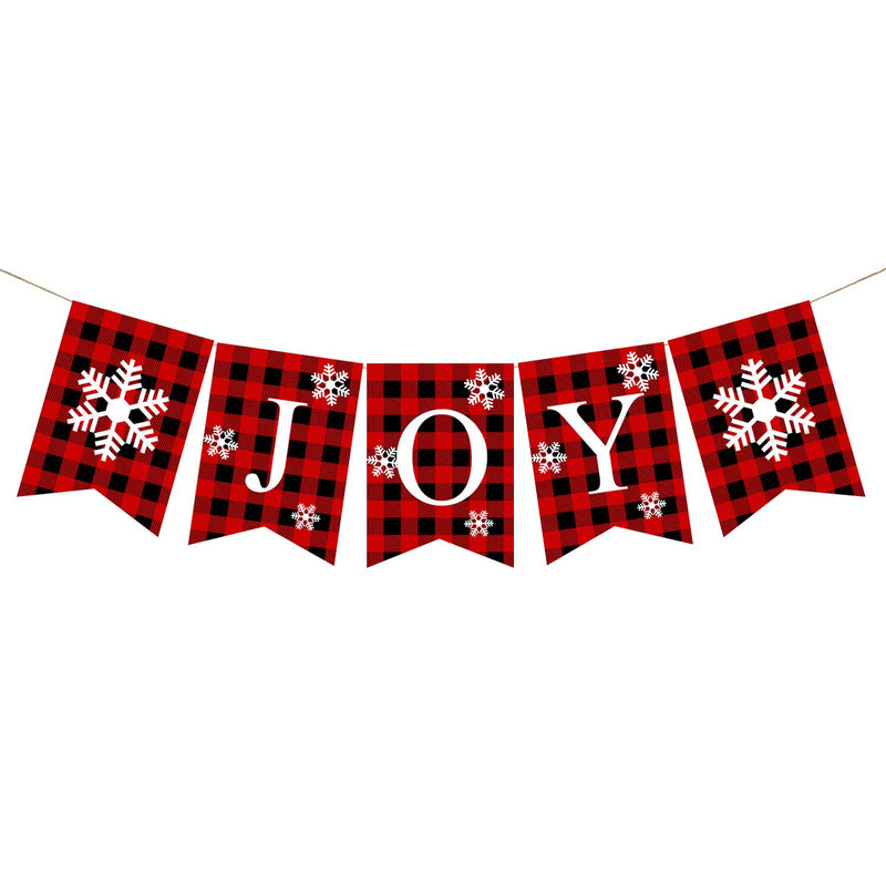 Plaid Christmas Joy Banner Burlap Christmas Rustic Bunting Banner For