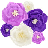 6 Pcs Purple Paper Flowers Decorations For Wall Artificial 3D Florals Wall Backdrop Purple Centerpiece Decorations For Kids Wedding Bridal Baby Shower Birthday Nursery Room Party Supplies