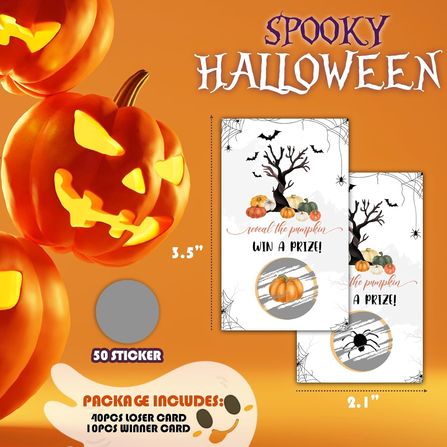 Spooky Halloween Party Games For Adults, Pumpkin Halloween Scratch Off Cards -50Pcs, Party Supplies For Small Business Favors - B03