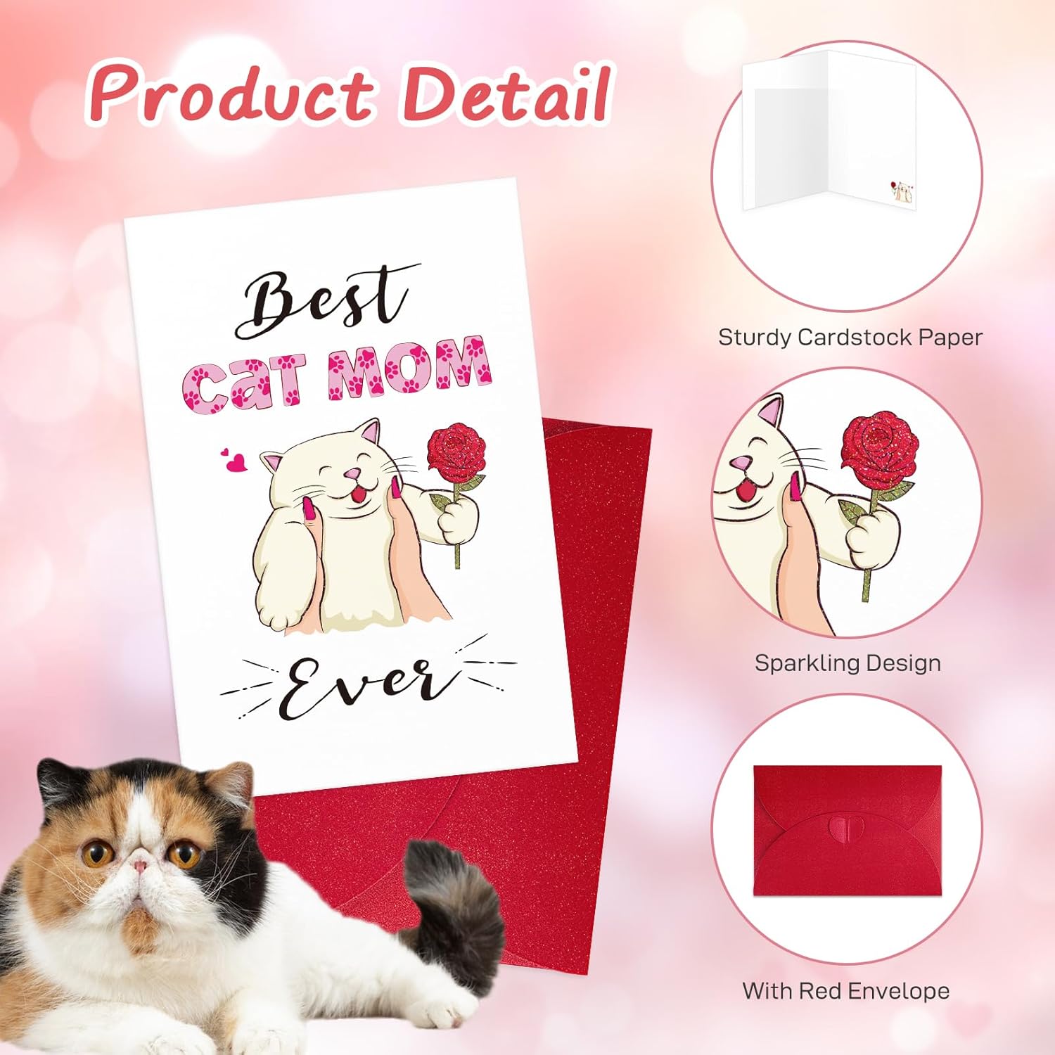 Funny Best Cat Mom Ever Mothers Day Card From Cat Kitty Daughter Son - Funny For Cat Mom Women With Envelope
