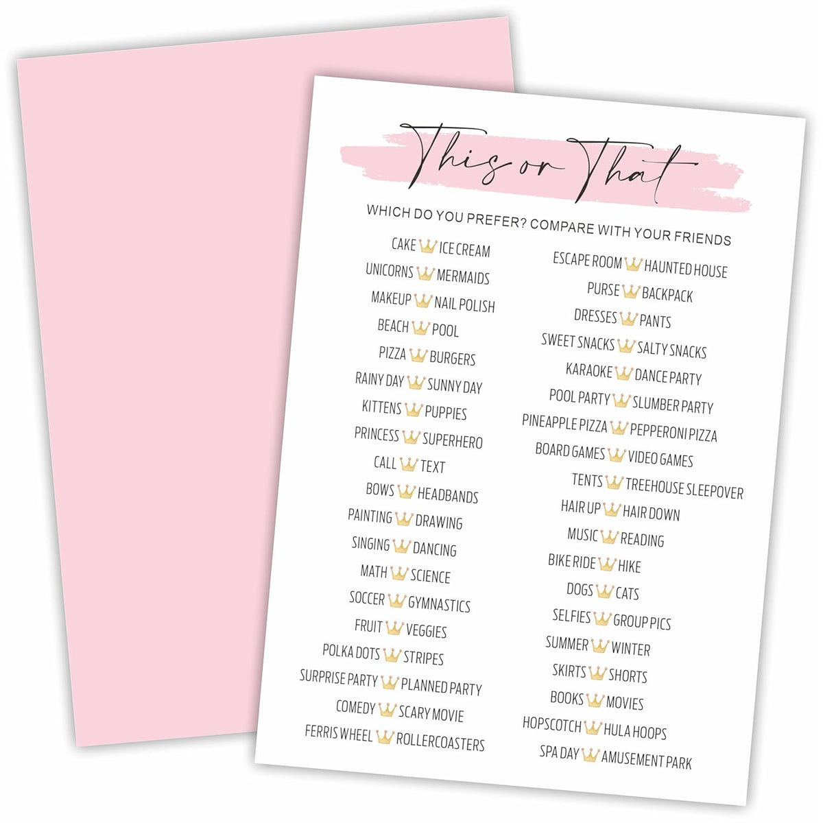 Minimalism Birthday Game Cards - This Or That - 20 Blush Double-Sided Fill In Style Birthday Party Game Cards For Girls, Friends Compare, Party Favor & Activities - A03
