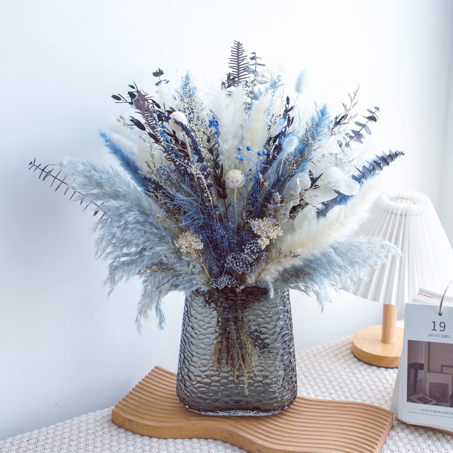 Pampas Grass Bouquet - Natural Dried Flower Arrangement, Mix Plants Eucalyptus Stems Bundle For Boho Table Centerpiece, Rustic Home Office Wedding Decor, Or Gift