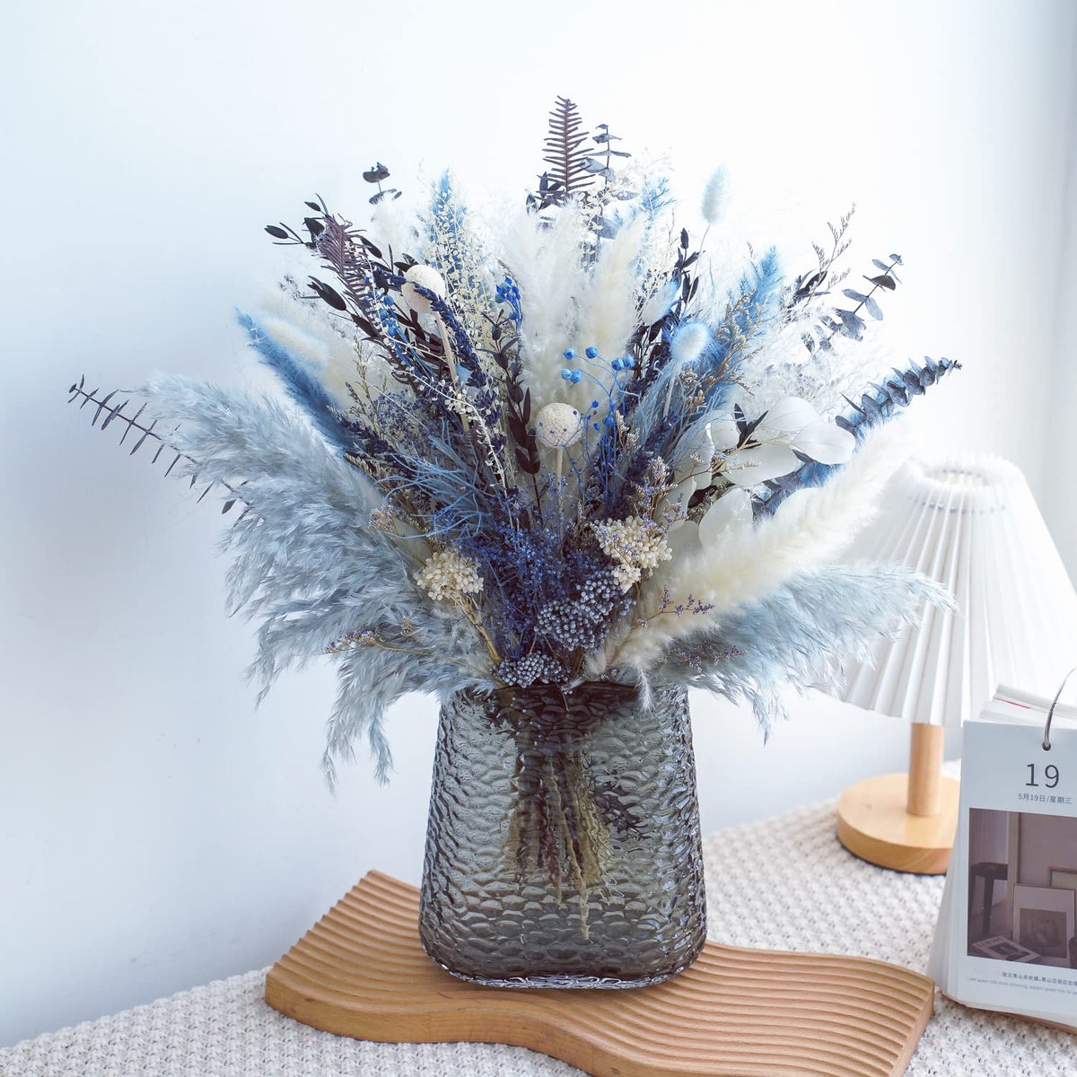 Pampas Grass Bouquet - Natural Dried Flower Arrangement, Mix Plants Eucalyptus Stems Bundle For Boho Table Centerpiece, Rustic Home Office Wedding Decor, Or Gift