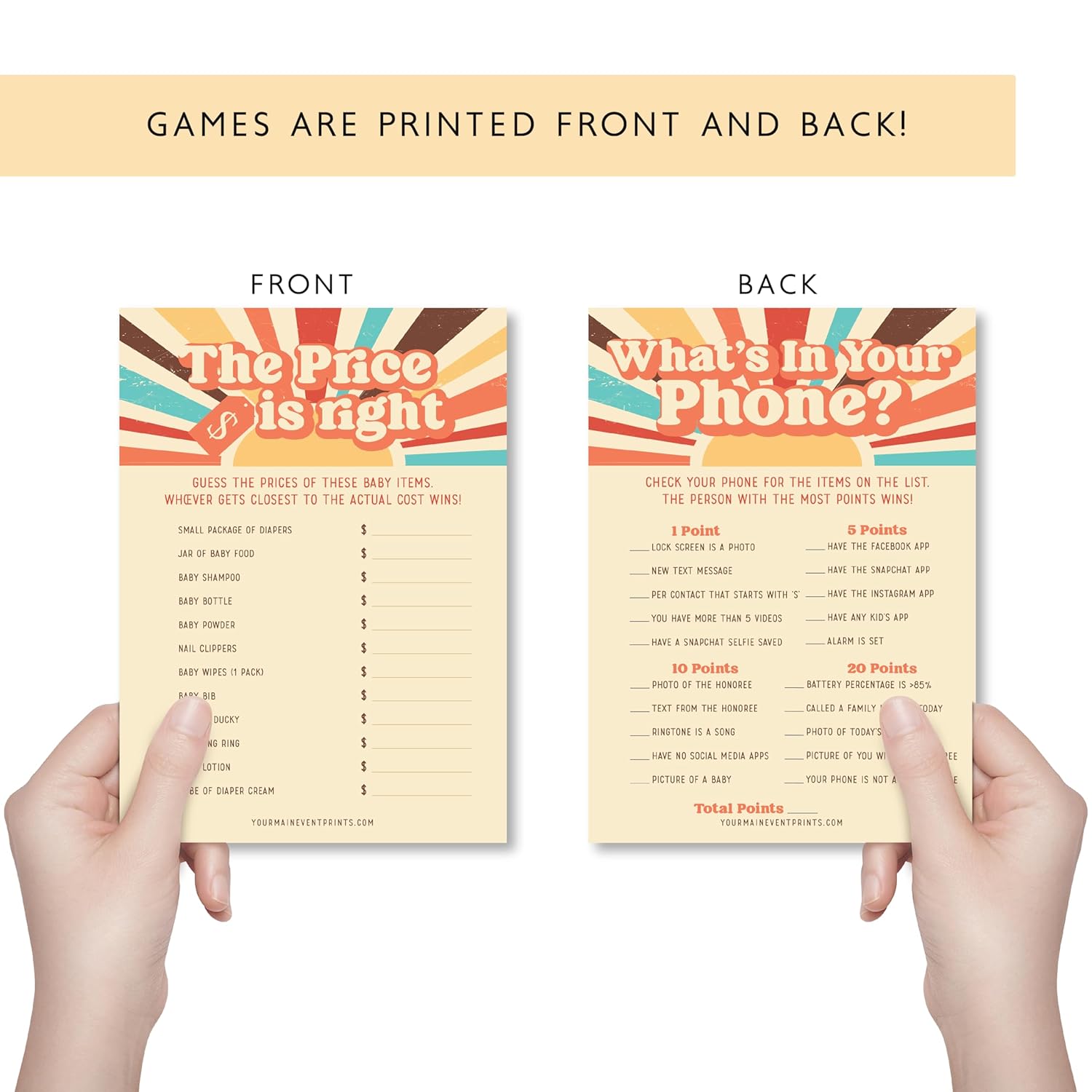 Here Comes The Son Baby Shower Games And Activities - 50 Pack, Retro Sunshine Theme, Price Is Right, And What'S In Your Phone, Fun Babyshower Games.