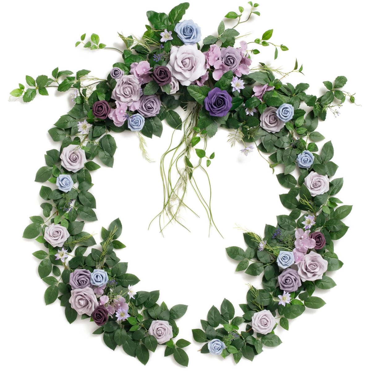Flower Garland - 6Ft Eucalyptus & Rose - Sweetheart Table Decor For Wedding Reception, Artificial Floral Garland For Arch Mantle, Christmas, Backdrop Decoration, Purple