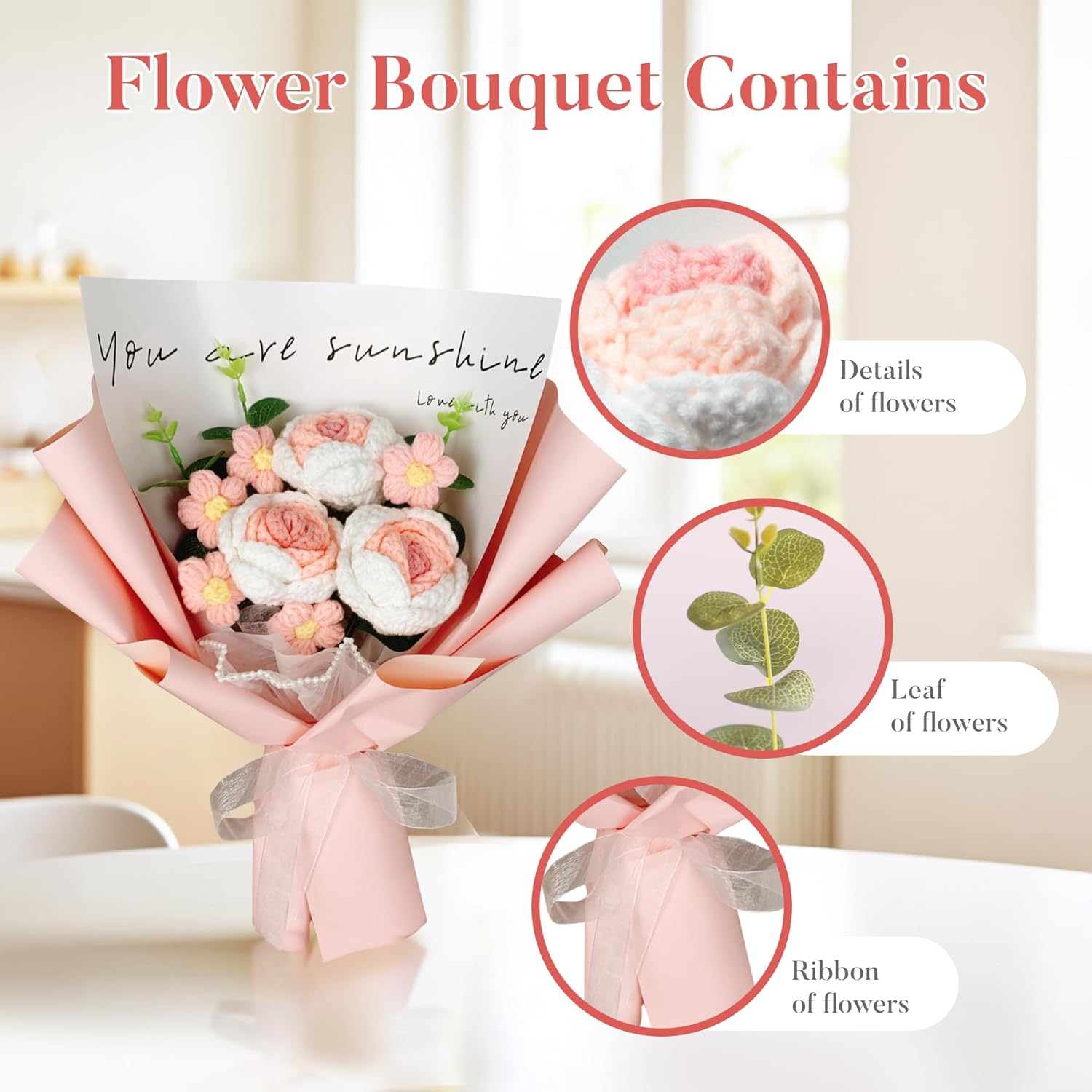 Crochet Flowers, Crochet Flowers Bouquet Of Rose, Crochet Artificial Flowers?11Pcs?? Suitable For Mother'S Day, Valentine'S Day, Graduation Ceremony, Birthday Wedding Teacher'S Day (Pink)