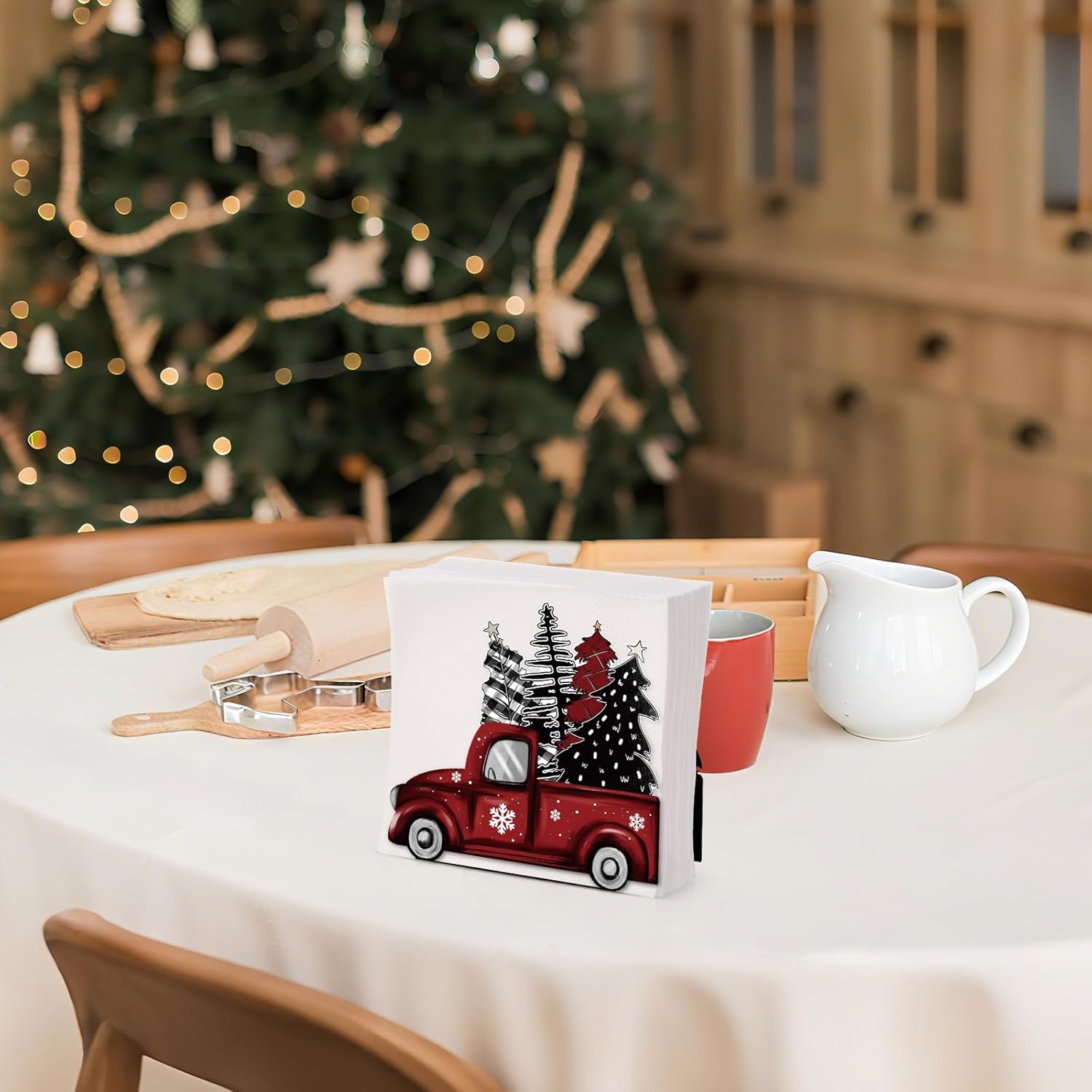 Christmas Napkin Holder For Tables Red Black Truck Metal Cocktail Buffalo Plaid Christmas Tree Napkin Holder Rustic Tissue Paper Dispenser For Winter Xmas Storage Farmhouse Restaurant Kitchen Party