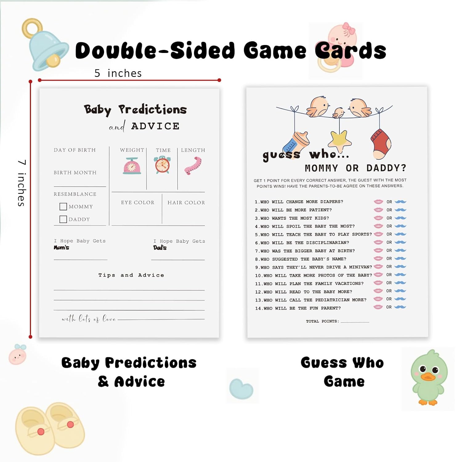 Baby Predictions & Advice Cards For New Parents, Mommy Or Daddy Guess Who Baby Shower Game - 2 Game 40 Pcs Double Sided Cards, Wishes For Mommy & Daddy, Gender Reveal Boy Or Girl