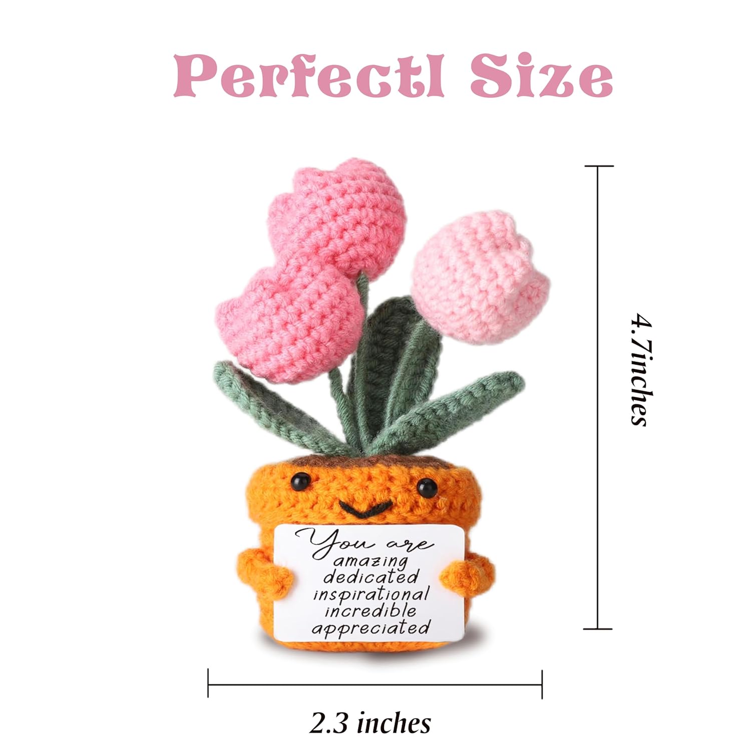 Cute Crochet Tulip Flowers Gifts For Women, Friends, Moms, Teachers, Coworkers With “Amazing” Card – Inspirational Gifts For Female Graduation Birthday Back To School Christmas, Desk Decor