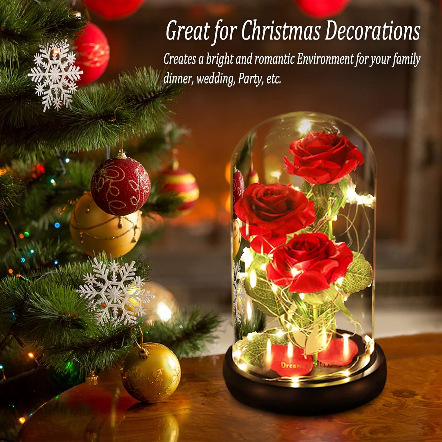 Beauty And The Beast Rose Valentines Day Gifts For Her, Birthday Gifts For Women, Light Up Roses, Glass Dome Rose With Led Lights, Red Roses, Valentines Mother Women'S Gift For Mom Wife Girlfriend