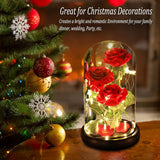 Beauty And The Beast Rose Valentines Day Gifts For Her, Birthday Gifts For Women, Light Up Roses, Glass Dome Rose With Led Lights, Red Roses, Valentines Mother Women'S Gift For Mom Wife Girlfriend