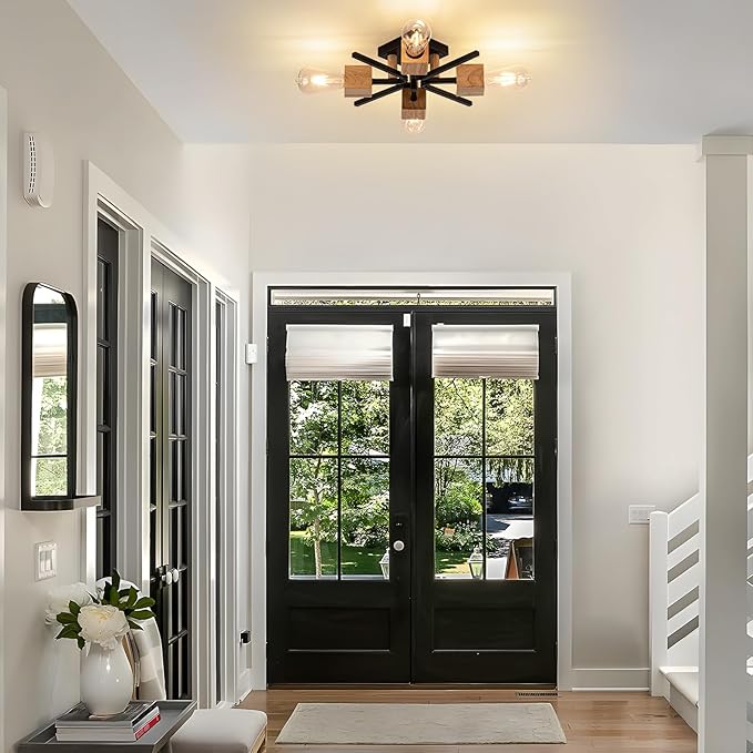 22 Inch Black Sputnik Ceiling Light 4 Light Modern Farmhouse Flush Mount Fixture