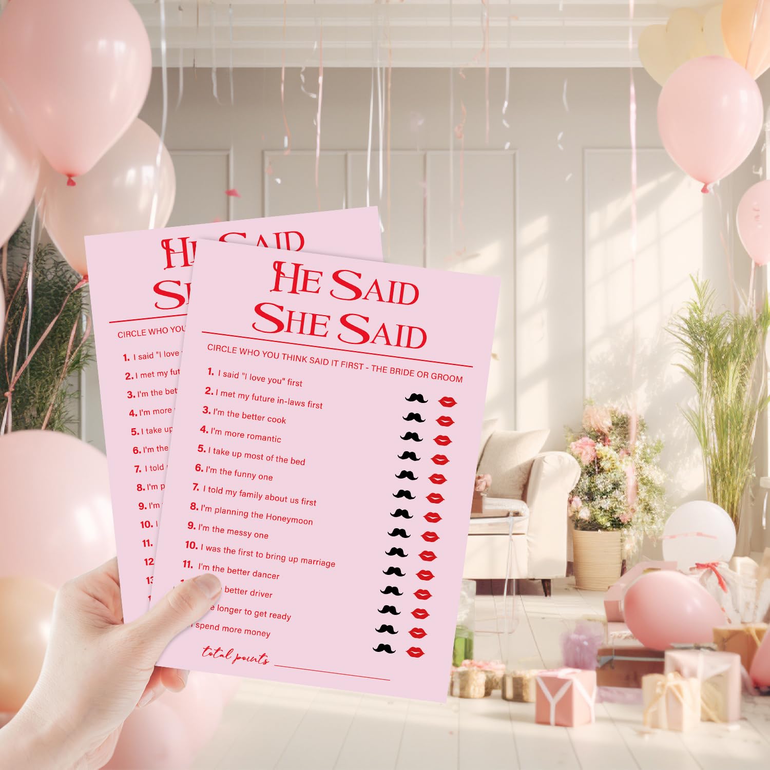 Pink Bridal Shower Game Set, He Said She Said Game, Wedding Games Cards For Reception, Bridal Shower Games 30 Guests For Engagement Wedding Party - A005