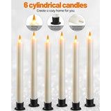 6 Flameless Window Candles With Remote Controller & Timer, Led Cone Stick Candle, Free 6 Black Bases, 9.6 Inch Battery Powered Christmas Candles For Home, Party, Holidays, Christmas Decoration