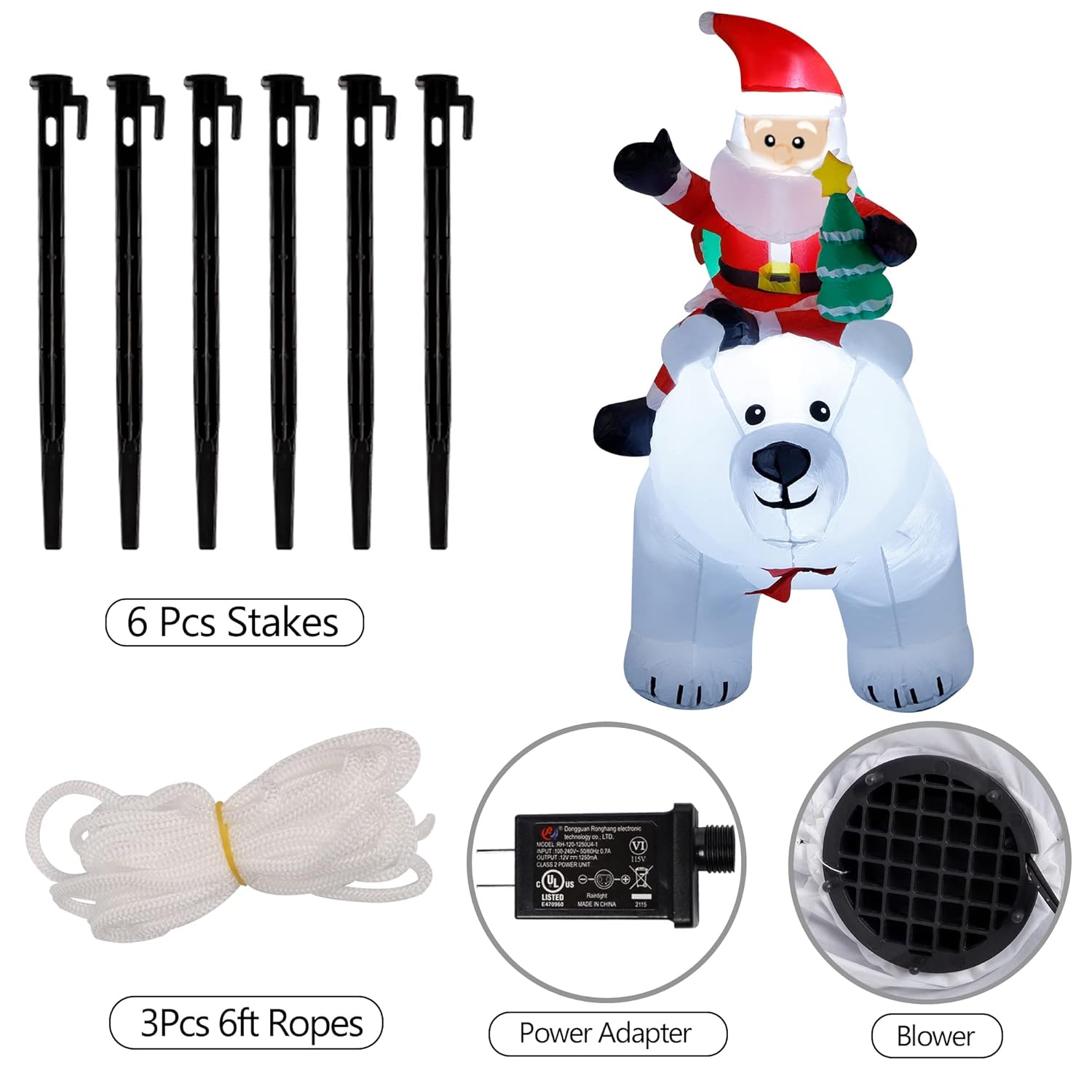 6 Ft Christmas Inflatable Santa Claus With Polar Bear And Christmas Tree, Build-In Led Lights Blow Up Xmas Inflatables D