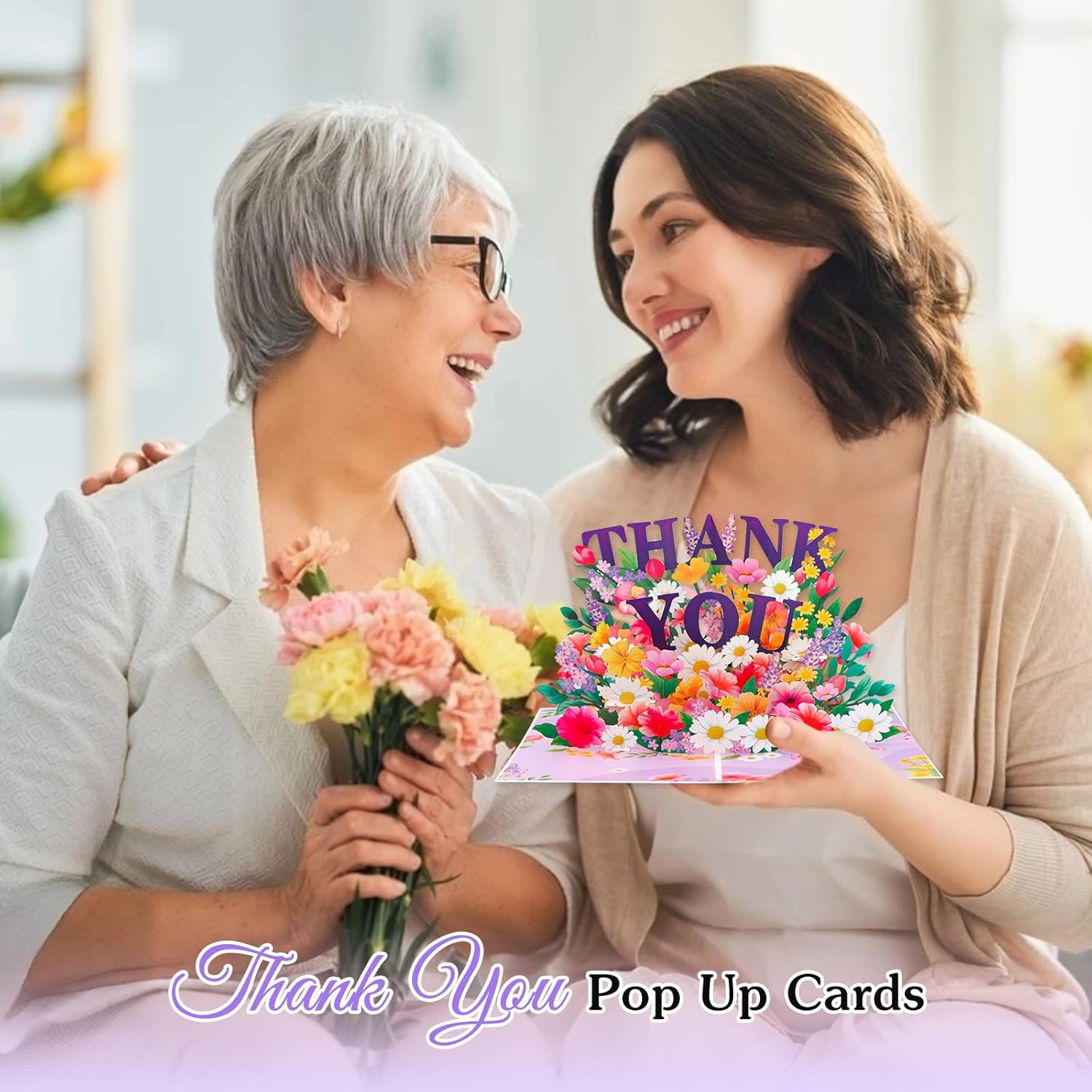 Pop Up Thank You Cards - 3D Paper Flowers Thank You Pop Up Cards With Envelope For Mom Dad Women Men Nurses Teachers Day Appreciation Gift