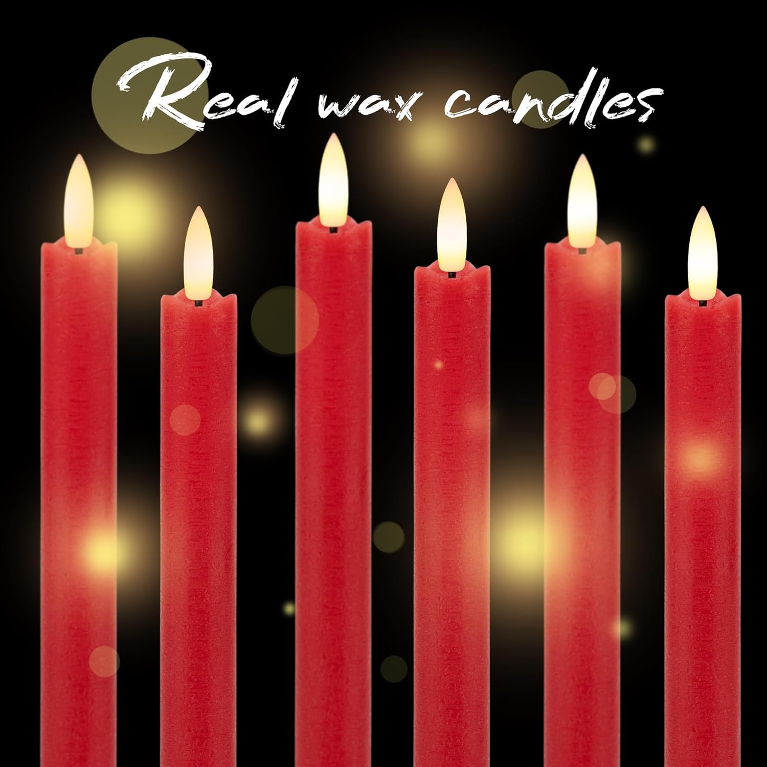 Red Flameless Taper Candles With Rmote, 9.6" Real Wax Battery Operated Candles With 3D Wick, 6 Pack Flickering Led Candlesticks, Electric Candle For Home, Wedding, Party, Decor