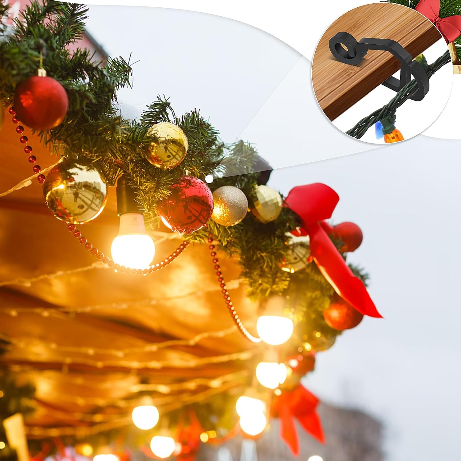 150Pcs Christmas Light Clips Outdoor Plastic Gutter Hooks Christmas Lights Hooks For Hanging Outdoor Lights Weatherproof Outdoor Holiday Light Clips For Christmas Decoration (Black)