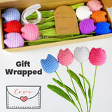 9Pc Crochet Tulips Bouquet, Knitted Flowers Set, Fake Artificial Tulip Flowers Bouquet, Table Centerpieces, Crochet Flower Gift For Women Friends Home Decoration Office Decor (9Pc Tulips)