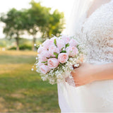 Wedding Bouquets For Bride Bridesmaids, Pink Artificial Roses Flowers Bridal Bouquets For Bride Wedding Decoration