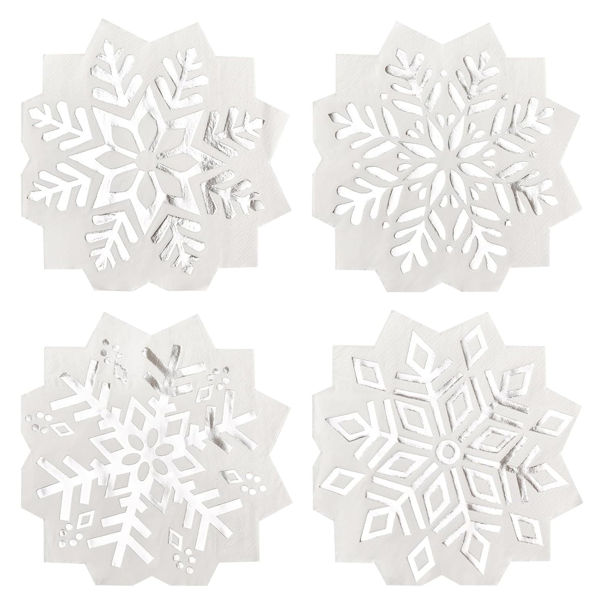 200 Pack Snowflake Paper Napkins Silver Foil Snowflake Disposable Luncheon Napkins For Winter Party Christmas Table Decor, 4 Design
