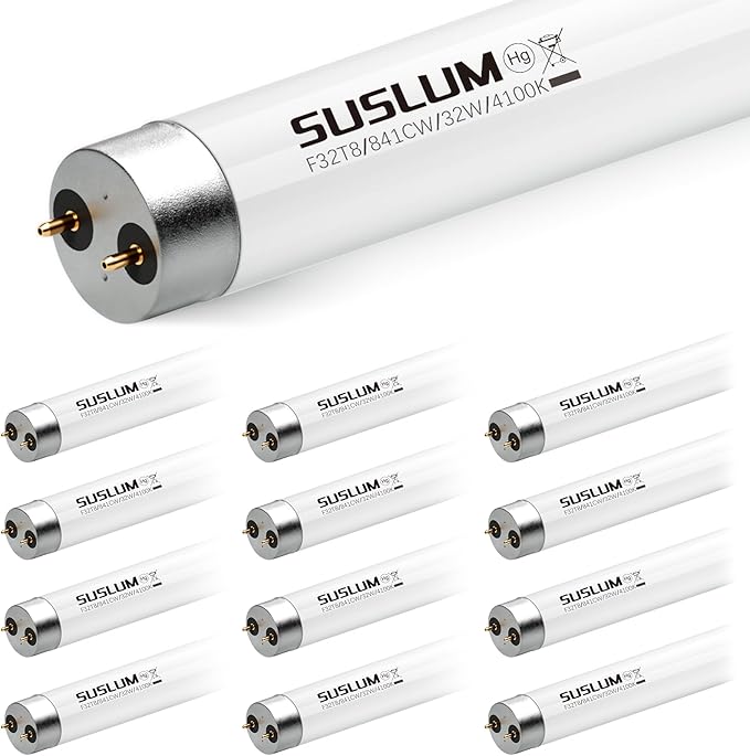 12 Pack F32T8 32W Fluorescent Tube Light Bulbs 48 Inch G13 Base 4100K Cool White 3000LM