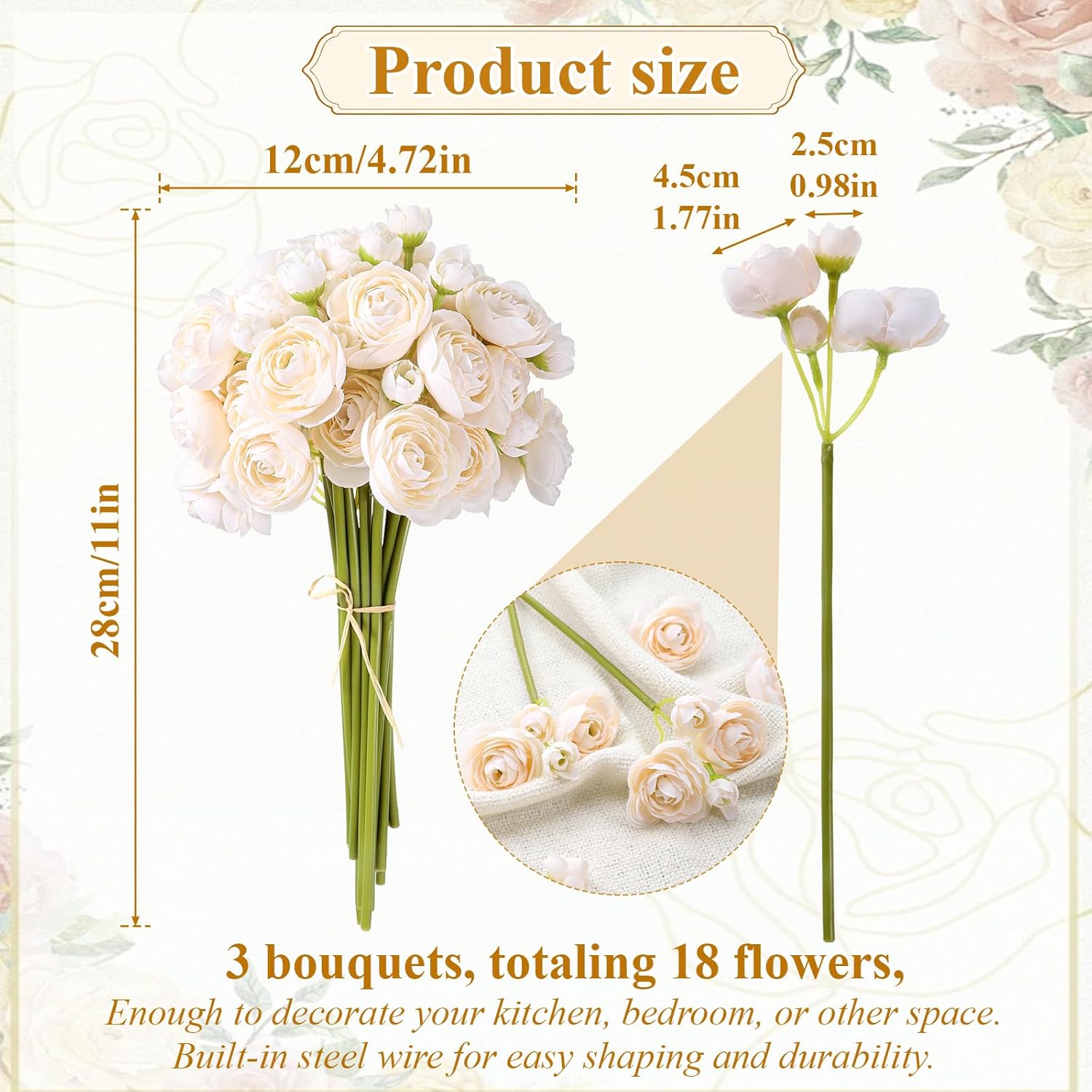 Ranunculus Artificial Flower 18 Pcs Faux Silk Mini Ranunculus Flowersfaux Silk Mini Ranunculus-Flowers For Home Decor, Wedding, Table Centerpiece And Bridal Shower Decorations & Arrangements