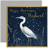 Beautiful Gold Anniversary Cards For Husband - Wonderful Golden Heron - Elegant Traditional Pretty Wedding Anniversary Card For Men Him - Blank Inside With Envelope