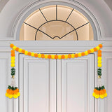 Diwali Marigold Garland With Bells Leaves For Home Decoration, Long Strands For Pooja Decoration Indian Wedding, Artificial Marigold Flowers Hanging For All Year Decoration