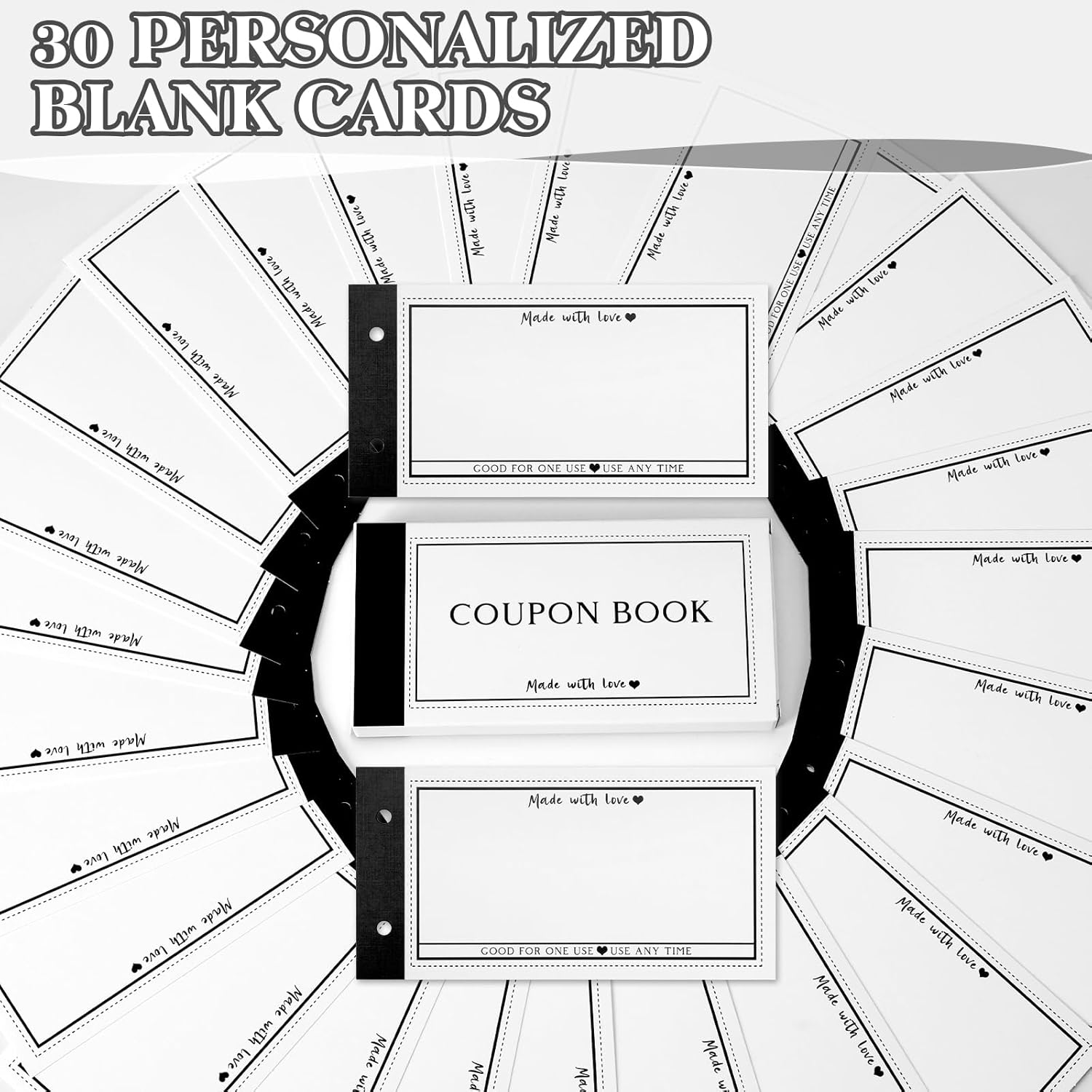 Personalized Coupon Book, 30 Blank Coupon Cards For All Occasions, Valentines Day Gifts For Him Her, Unique Anniversary Birthday Gifts For Boyfriend Girlfriend, Valentines Gift For Husband, Wife