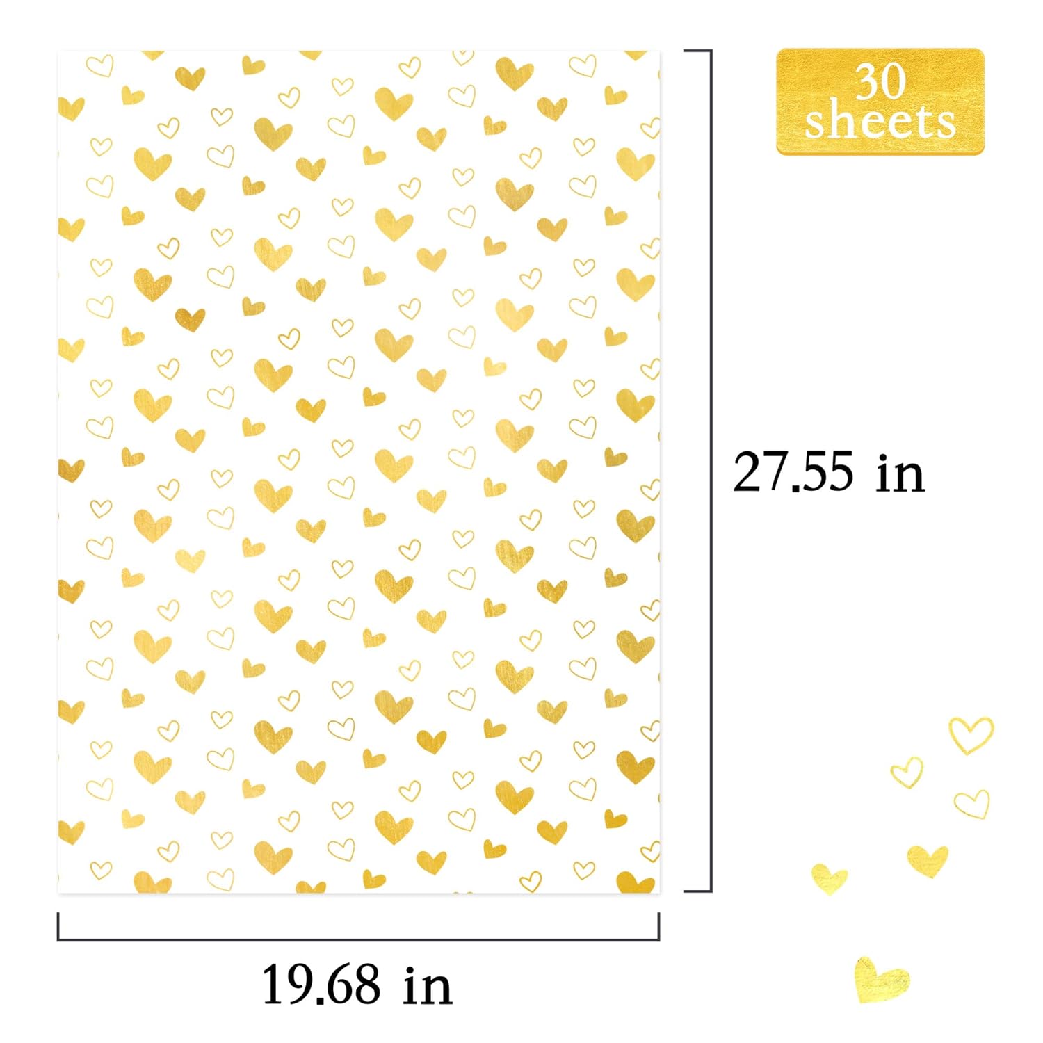 White With Metallic Gold Heart Tissue, 20" X 28", Gold Heart Design For Gift Bags, Birthday, Valentine'S Day, Mother'S Day, Weddings, 30 Sheets