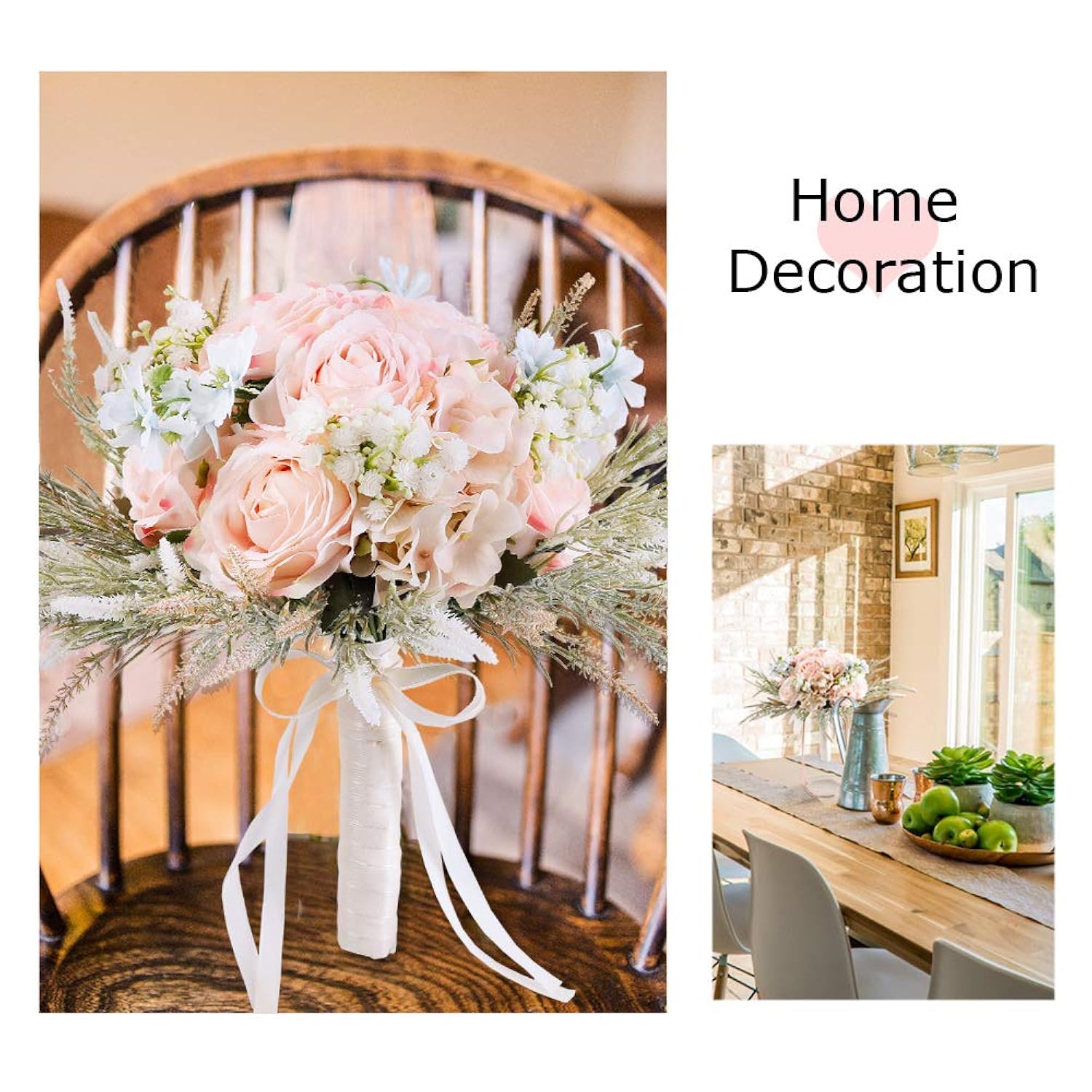 Bridal Wedding Bouquets Artificial Rose Handmade Romantic For Bride Bridesmaid Holding Flowers, 11.8'' (Rose Bouquet-Pink)