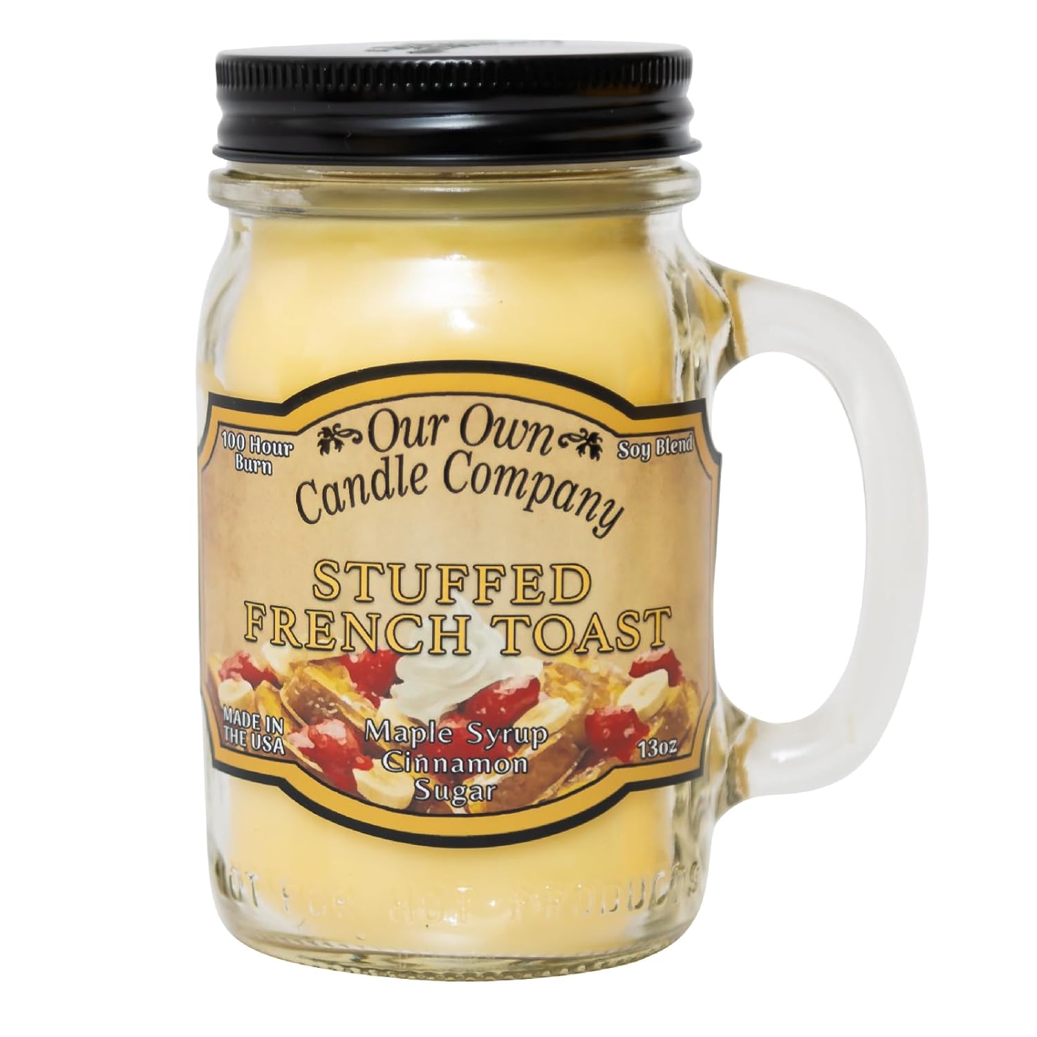 , Stuffed French Toast Scented Mason Jar Candle, 100 Hour Burn Time, 13 Ounces