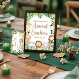 Jungle Animal Theme Guess How Many Animal Crackers Baby Shower Game, Safari Theme Party Decoration, 1 Standing Sign And 50 String Card For Baby Shower Supplies