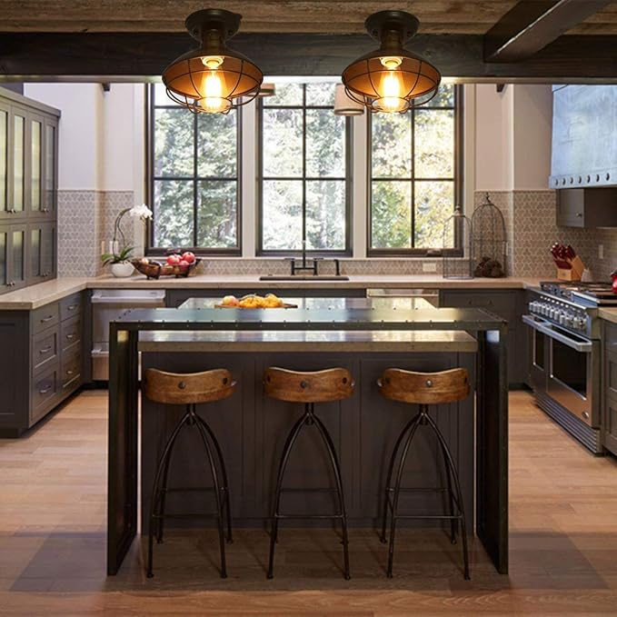 Farmhouse Flush Mount Ceiling Light Rustic Black Metal Cage Industrial Ceiling Fixture