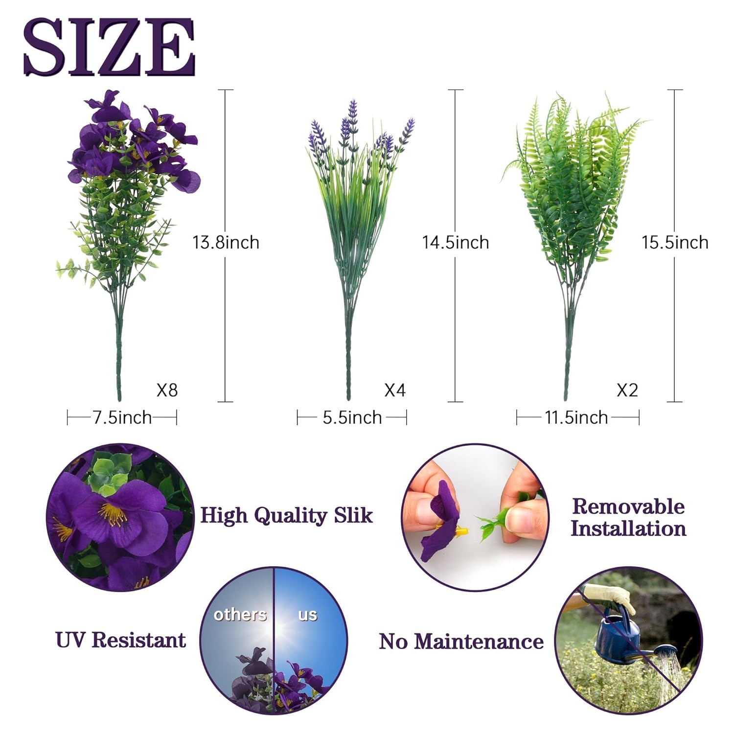 Purple Flowers Artificial, 14 Bundles Fake, Uv Resistant Fake Lavender, Faux Silk Plants For Decorate Centerpieces Planter Garden Front Porch Yard